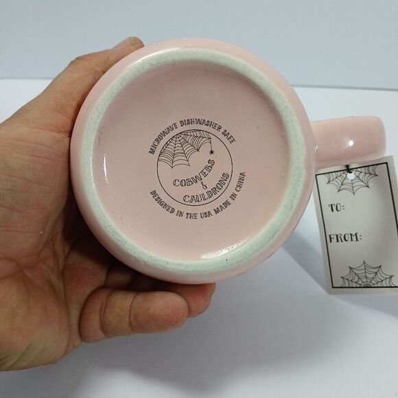 Cobwebs and Cauldrons Halloween Coffee Mug Pink With multicolor Ghosts Mug - Picture 4 of 4